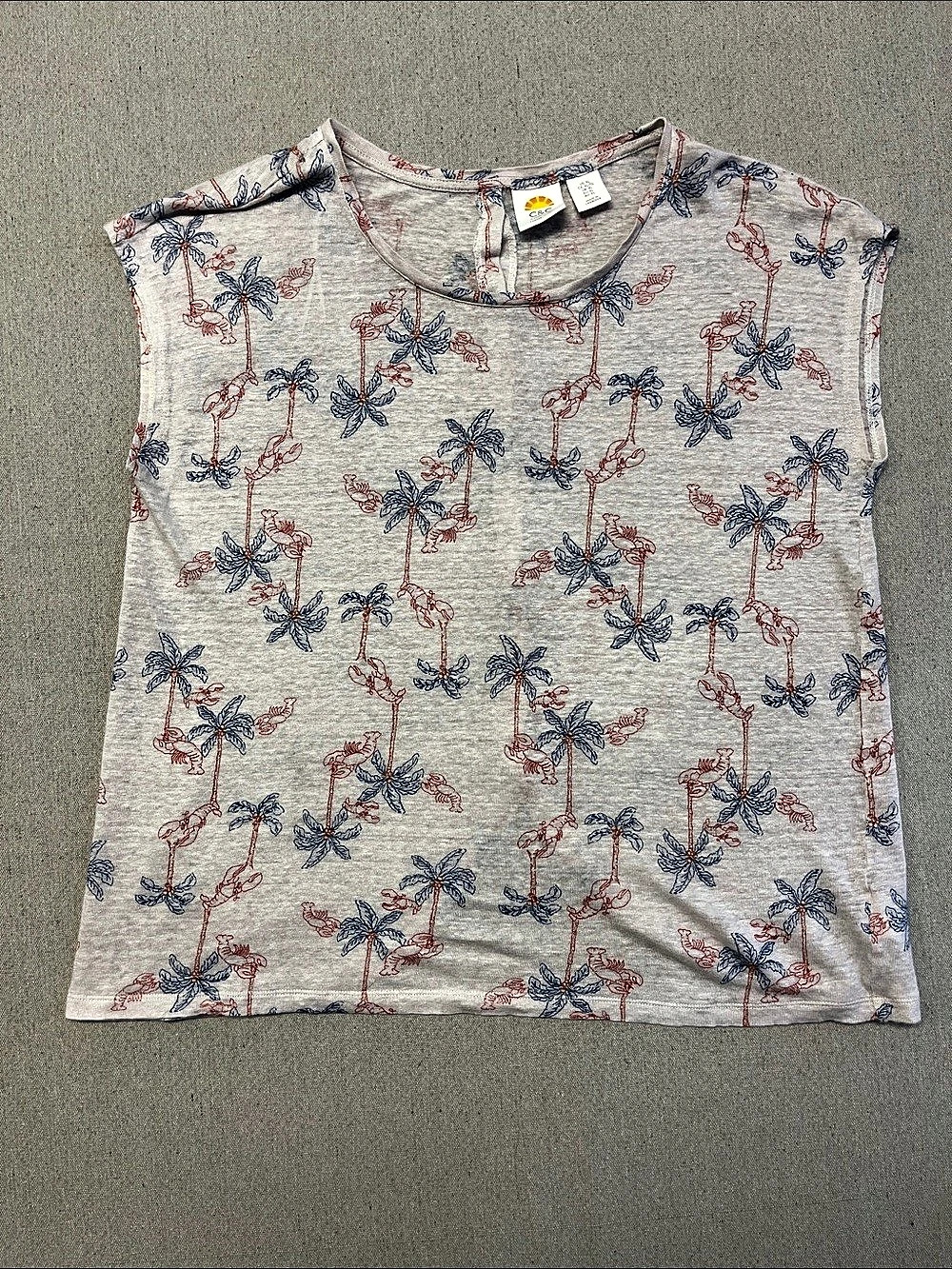 C&C California Women’s XL 100% Linen Lobster Palm Tree Button Back Top